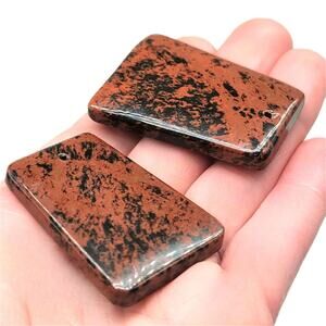 Set of 2 Obsidian Jasper Pendant Cabochon Large Stone Beads DIY Crafts
